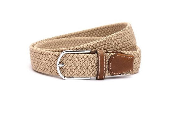 Elastische Comfort Riem - Gevlochten Riem - Elastisch gevlochten Riem - Totale lengte 105 cm – Beige