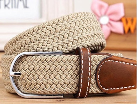 Elastische Comfort Riem - Gevlochten Riem - Elastisch gevlochten Riem - Totale lengte 105 cm – Beige