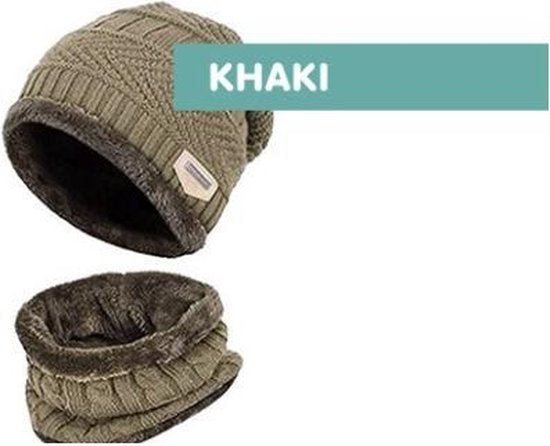 Lined hat and scarf - Hat with scarf/collar - Khaki