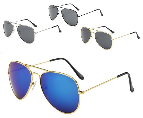 Aviator Zonnebril  Goud montuur Blauwe glazen.