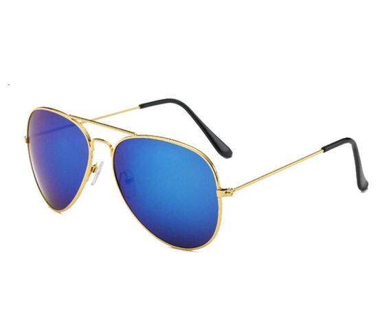 Aviator Zonnebril  Goud montuur Blauwe glazen.
