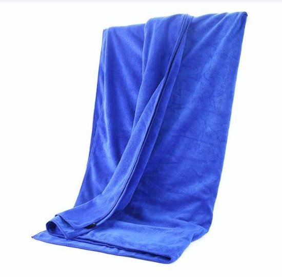 Microfibre beach towel - Handy carrying bag - Fine terry cloth - 180x90cm - Blue