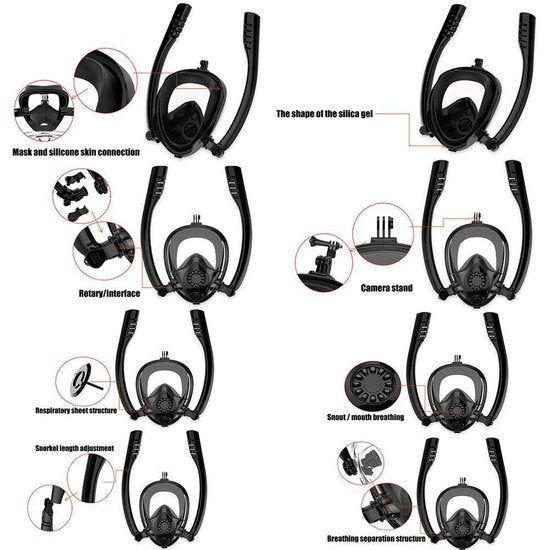 Duikmasker - Snorkelmasker - Fullface masker - Zwart