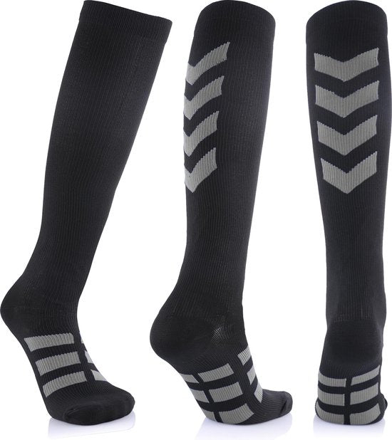 MeditorPlus Compression Socks - 2 pairs - Hybrid Sport Outdoor - Black/Grey - Size SM (35-38)