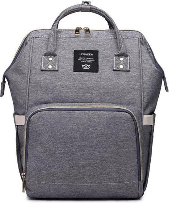 Lequeen Luiertas Rugzak - Verzorgingstas Luiertas - Pampertas - Donkergrijs - Stijlvol en Duurzaam