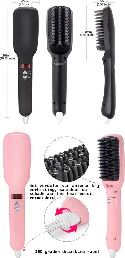 Ceramic Hair Straightener brush - Hair straightener brush - Ionic - Pink