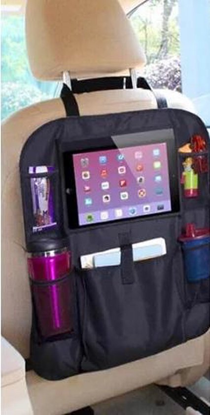 Car organizer with tablet holder - Car seat organizer with tablet compartment - iPad holder car - Black