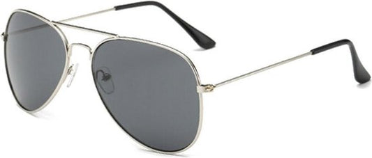 Aviator Sunglasses Silver Frame Black Lenses