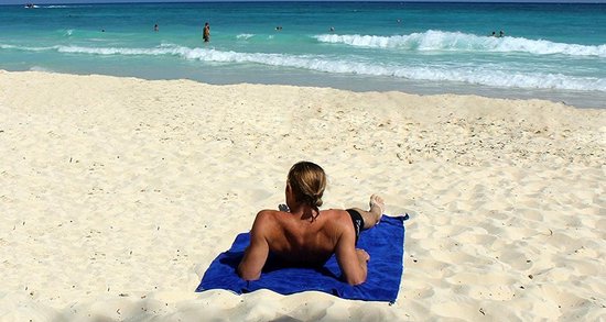 Microfibre beach towel - Handy carrying bag - Fine terry cloth - 180x90cm - Blue