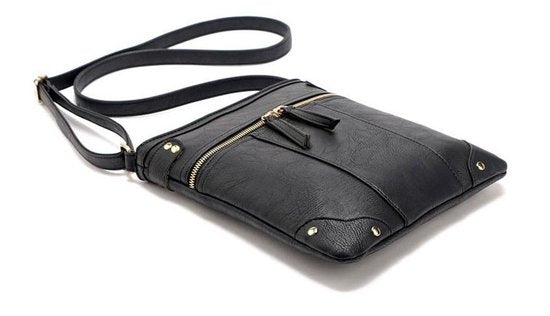 Shoulder Bag Crossbody Double Zipper - Brown