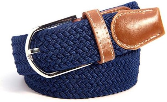 Elastische Comfort Riem - Gevlochten Riem - Elastisch gevlochten Riem - Totale lengte 105 cm – Blauw