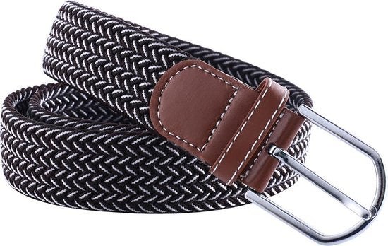 Elastic Woven Belt Braided Belt Stretchy Brown/White