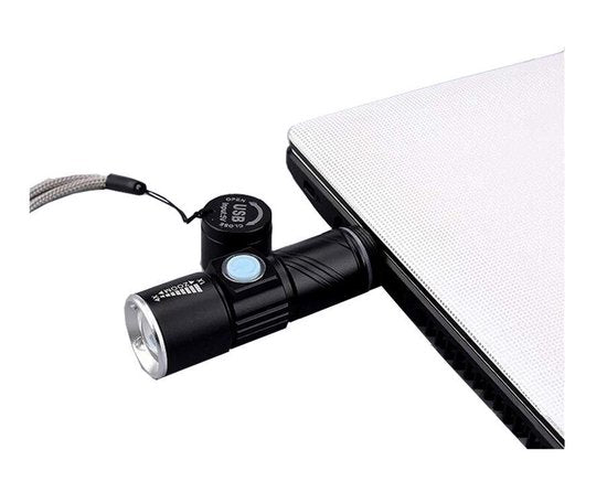 Oplaadbare USB LED-zaklamp - Herlaadbare Flashlight Waterproof - 800 Lumen - Met Zoom - Waterbestendig - Zwart