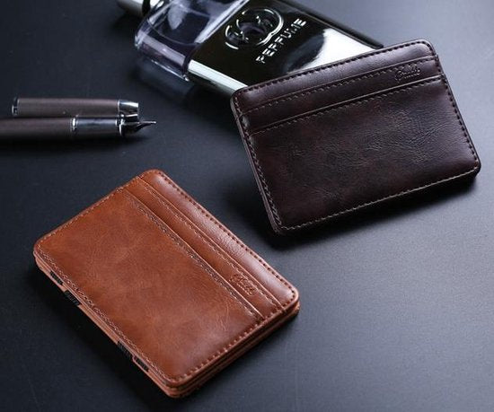 Combi-Pack Two Belts Brown &amp; Black Magic Wallet Card Holder Wallet Cognac Deal 3
