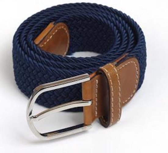 Elastische Comfort Riem - Gevlochten Riem - Elastisch gevlochten Riem - Totale lengte 105 cm – Blauw