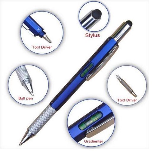Multifunctional Stylus Pen - 7 in 1 - With Ballpoint Pen - 2-pack - Blue