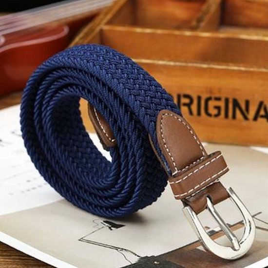 Elastic Comfort Belt - Braided Belt - Elastic Braided Belt - Total length 105 cm - Blue