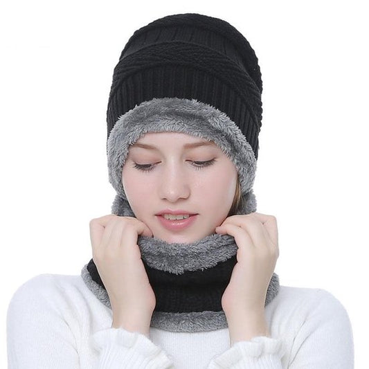 Lined hat and scarf - Hat with scarf/collar - Black