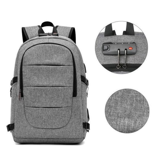 Backpack Anti Theft Backpack TSA Lock USB AUX Port Gray
