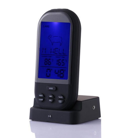 Digital Kitchen Thermometer - Stainless Steel/Plastic - Meat/Fish Thermometer - Wireless - Black