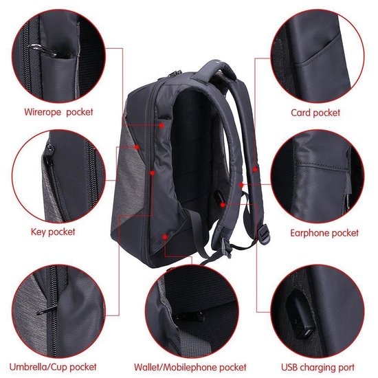 ClickPack Pro Anti Theft Backpack + Power Bank | Anti Theft Backpack | Korin design| USB port | RFID Cases | Kevlar anti-cut material | Unique TSA cable lock| Removable toilet bag | Electronics bag | Rain cover | RFID Sleeve | ! 15.6 INCH LAPTOP TEXT