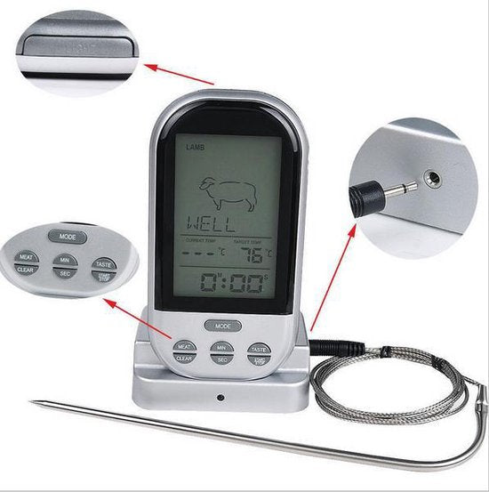 Digitale Keukenthermometer - RVS/Kunsstof - Grijs/Zilver