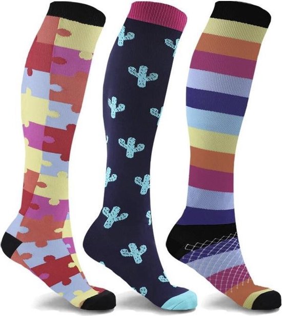 Compression Socks 3 Pairs L/XL 42 - 47 Colorful
