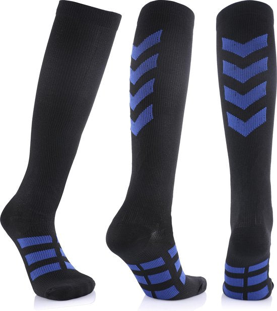 Compressie sokken Outdoor 2 Paar Zwart/Blauw  Maat L-XL (39-47)
