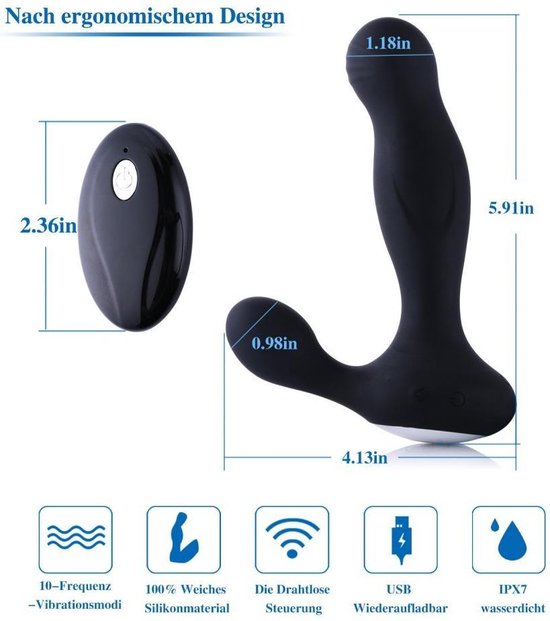 Prostate Vibrator - For Prostate Stimulation &amp; Anal - With Remote Control - Black