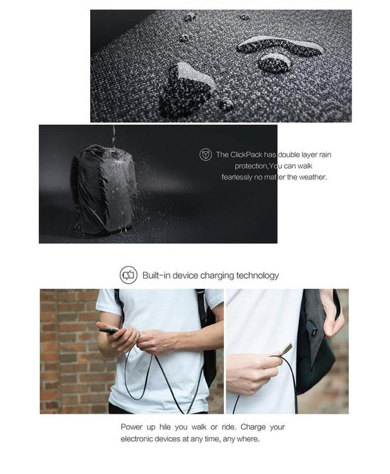 ClickPack Pro Anti Theft Backpack + Power Bank | Anti Theft Backpack | Korin design| USB port | RFID Cases | Kevlar anti-cut material | Unique TSA cable lock| Removable toilet bag | Electronics bag | Rain cover | RFID Sleeve | ! 15.6 INCH LAPTOP TEXT