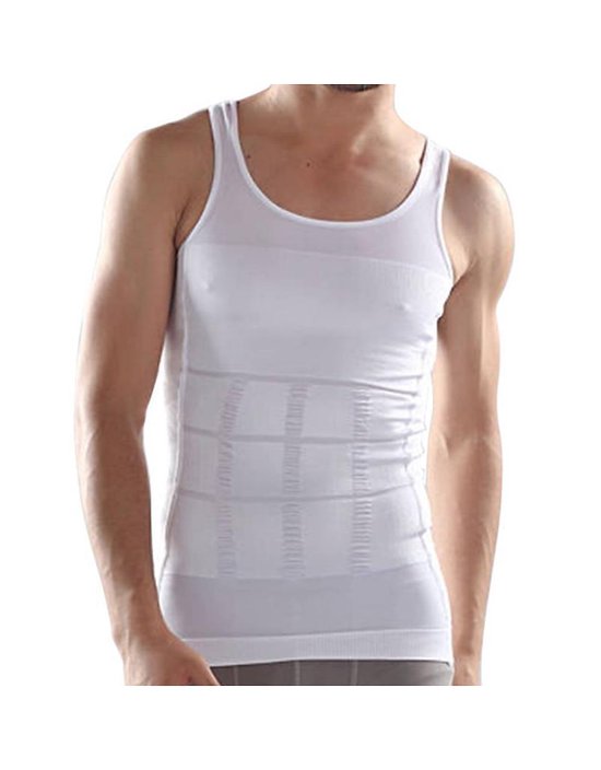 Corrigerend Hemd Mannen - Body Buik Shapewear Shirt - Figuurcorrigerend Correctie Ondershirt - Onderhemd - Wit - Large TEKST