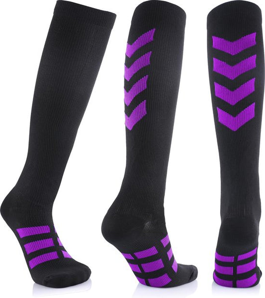 MeditorPlus Compression Socks - 2 pairs - Hybrid Sport Outdoor - Black/Purple - Size L-XL (39-47)