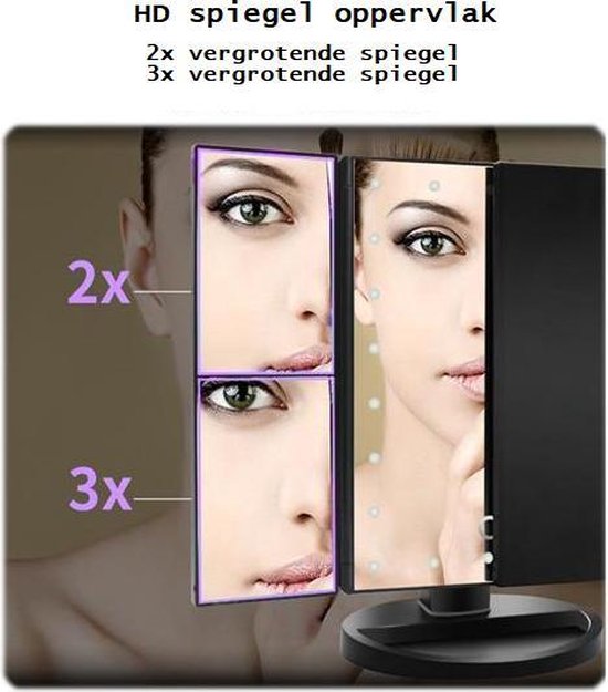 Mirror with LED lighting - Make-up mirror 3 Magnifying Mirrors - Black