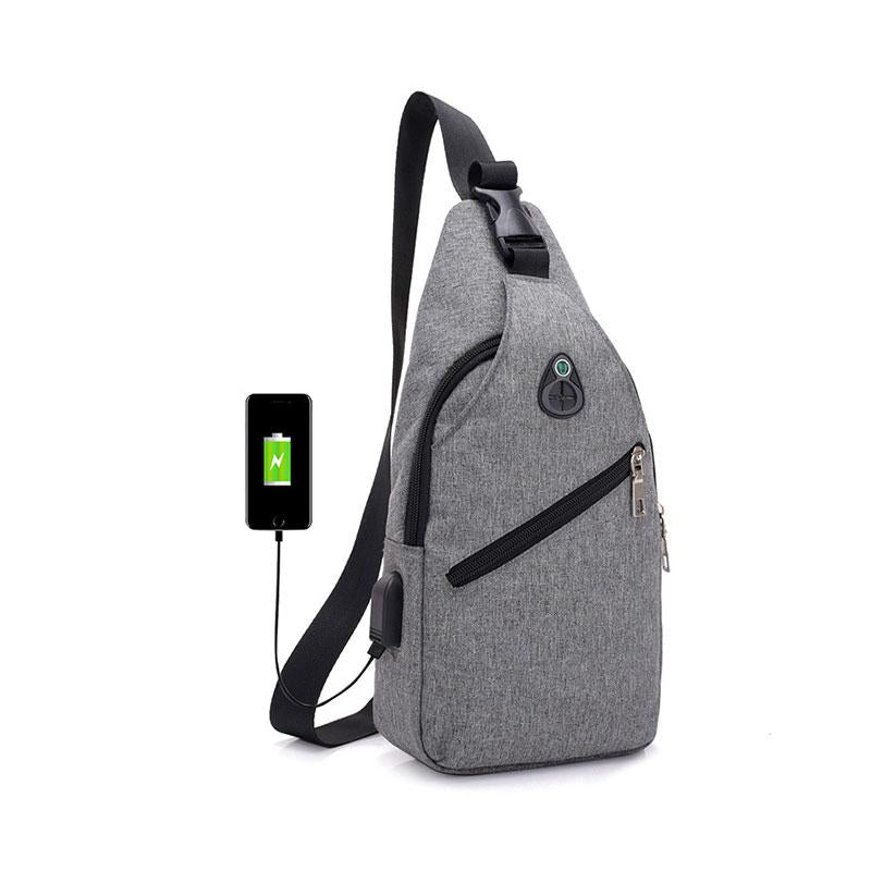 Men Cross body Bag Side Bag With USB Port - Grey