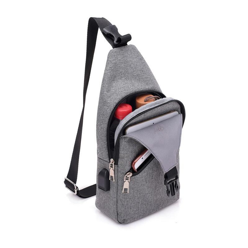 Men Cross body Bag Side Bag With USB Port - Grey