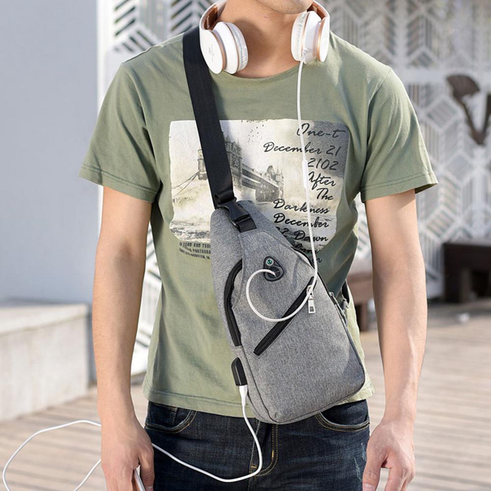 Men Cross body Bag Side Bag With USB Port - Grey