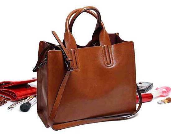 Leather Ladies Bag Spacious Leather Bag Handbag Brown