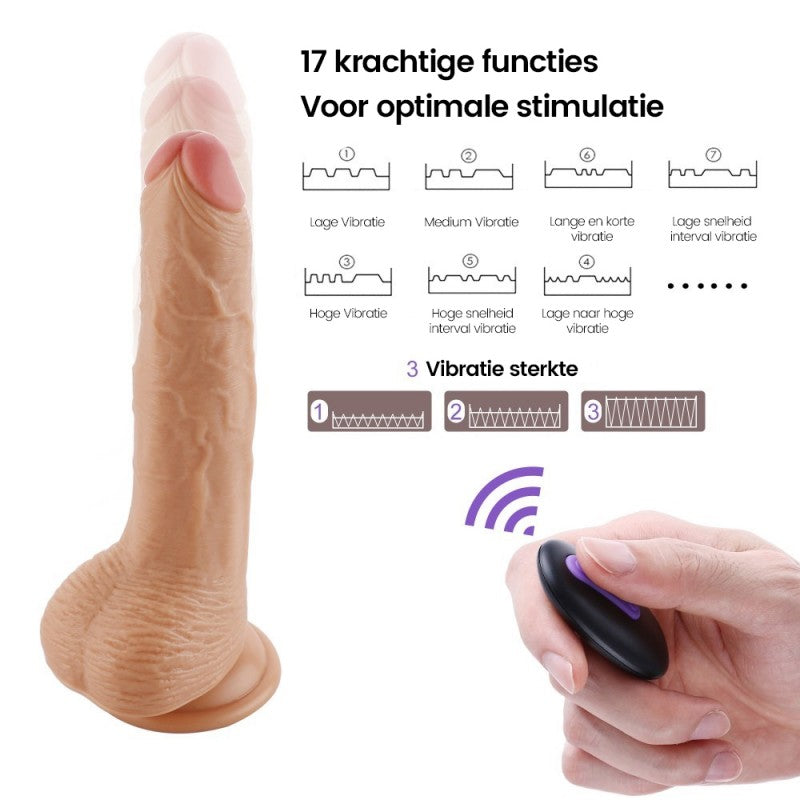 Remote controlled vibrating dildo, rechargeable and with suction cup