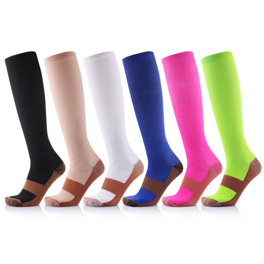 6 pairs of COPPER Compression Socks Mix Colors L-XL