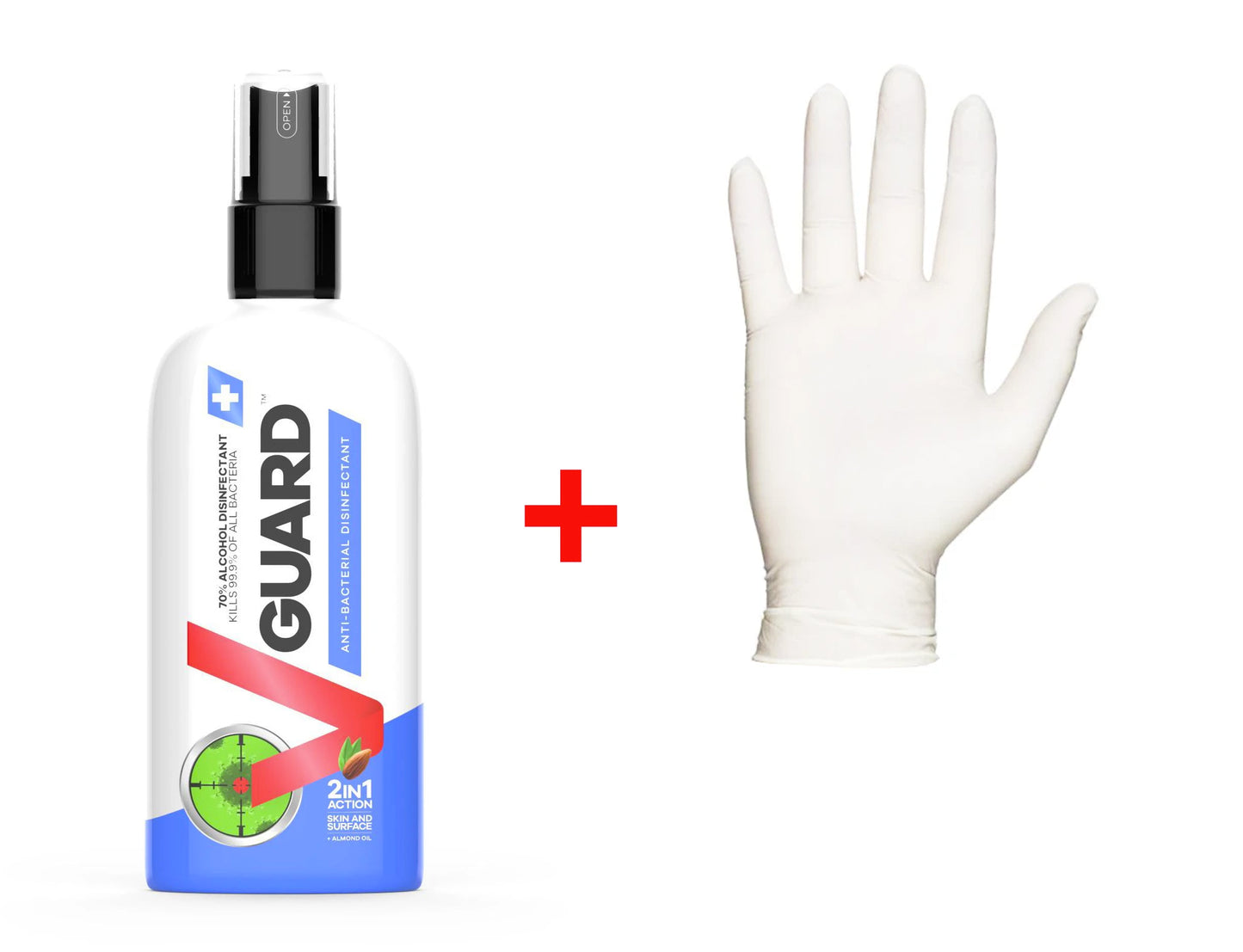VGuard disinfection spray and latex gloves